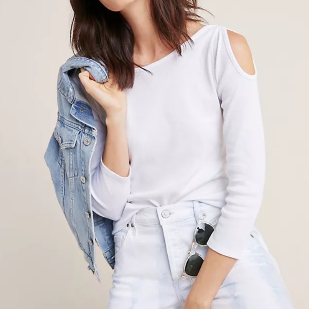 Anthropologie Jane Ribbed White Top Size Large